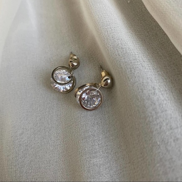 VTG CZ Diamond Front Back Circle Dangle Earrings - Picture 3 of 6